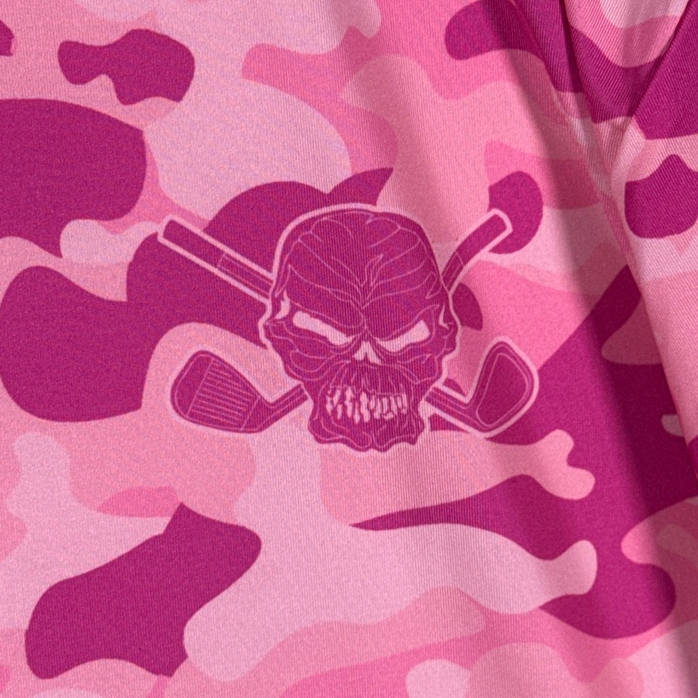 Tattoo Golf Polo Shirt Mens 2XL Pink Camo Skull Crossbones Performance Stretch - Picture 4 of 9